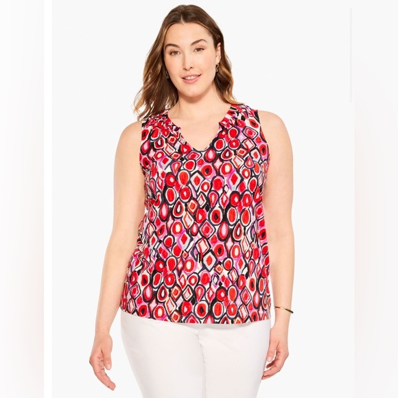 NWOT NIC+ZOE Geo Pane Tank Top Womens Plus 1X Red Multi - Picture 1 of 13